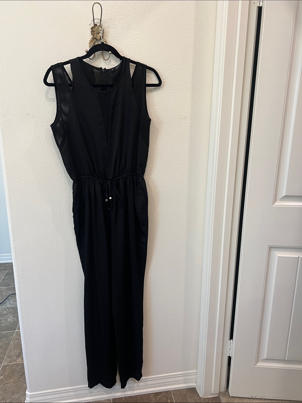 Marsell Black Sleeveless Mesh-Panel Drawstring Jumpsuit